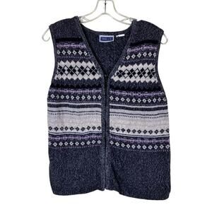 Erika & Co Sz S/M Vtg 90s Fair Isle Knit Sweater Vest Marled Grey Boxy